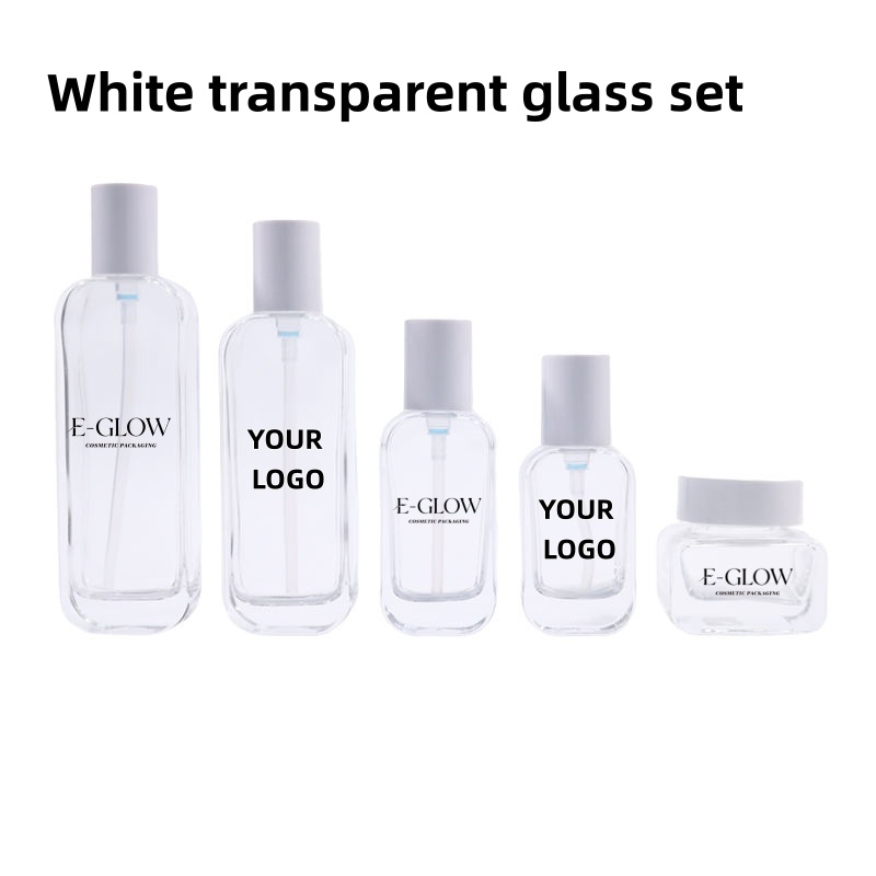 Luxury Skincare & Spa Photos - 【ロゴカスタム】1個入り高級透明ガラススキンケアパッケージ50g 100ml化粧品容器ガラスローションボトル（ポンプ付き）