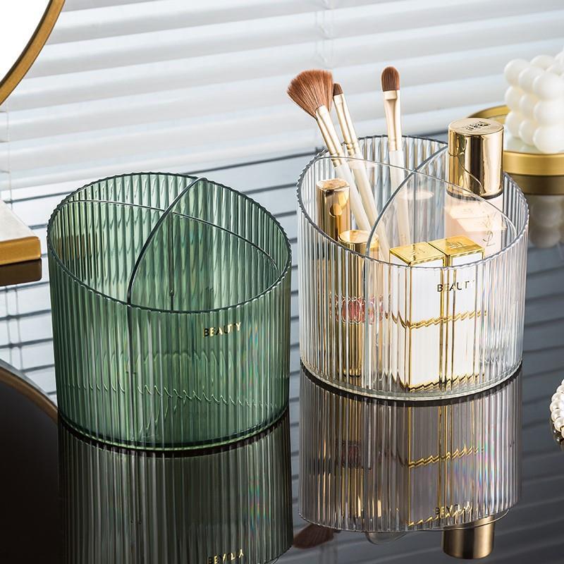 Luxury Skincare Store - デスクトップ用高級透明収納ボックス、前面が低い背面が高い仕切りで化粧品やスキンケア製品を収納可能