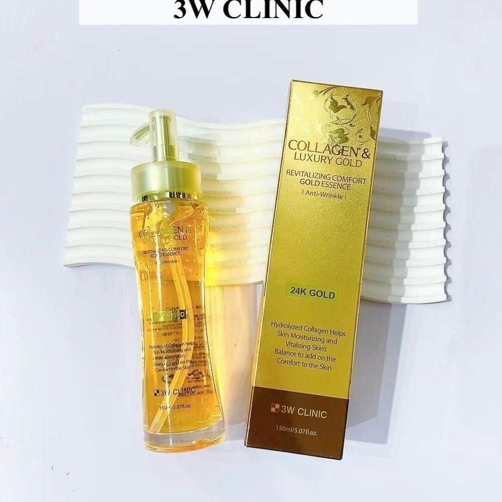 Luxury Gold Skincare - 3WCLINIC コラーゲン＆ラグジュアリーゴールド24Kゴールドエッセンス、保湿フェイスセラム、アンチリンクルファーミング150ml 韓国スキンケア