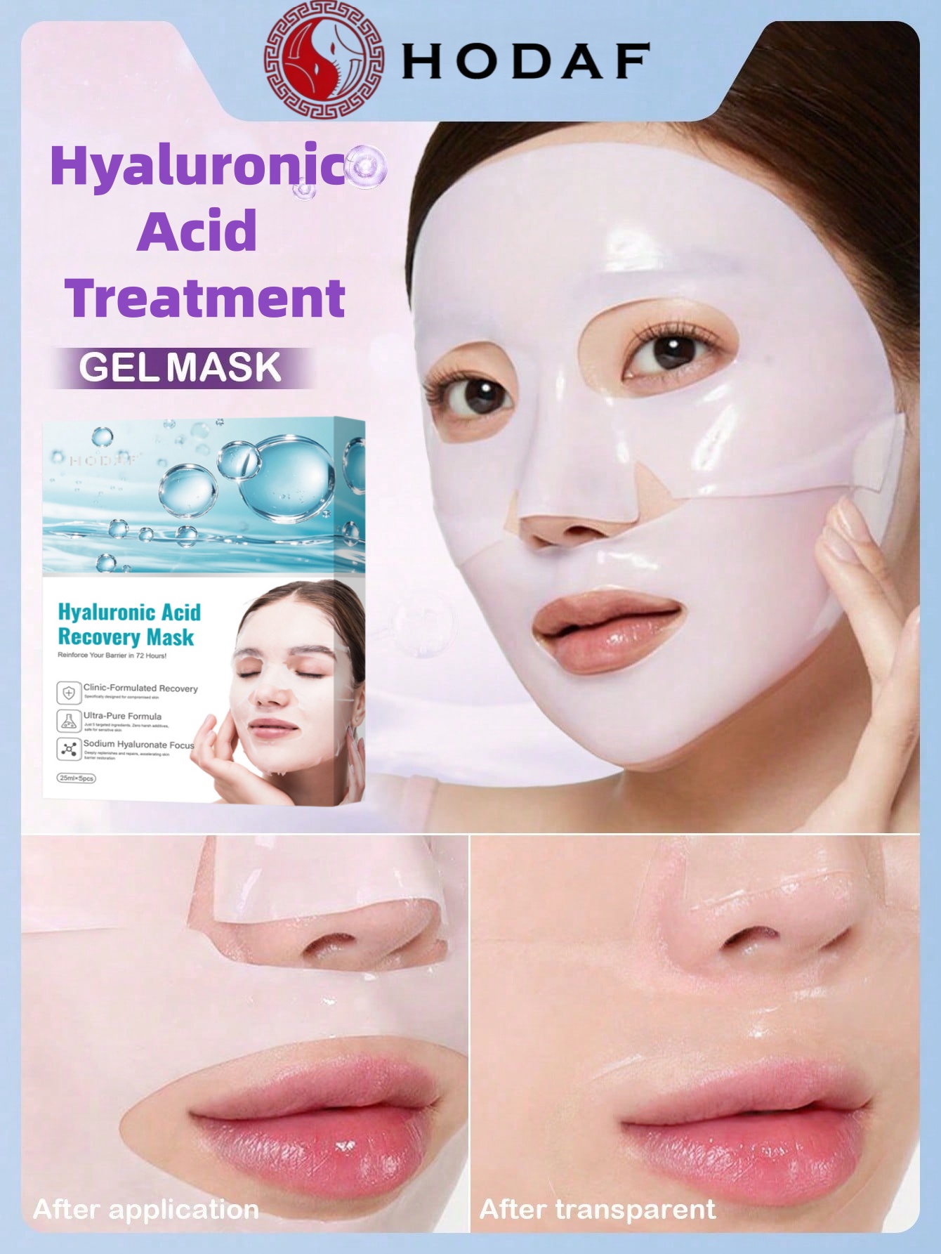 HODAF 5枚入りヒアルロン酸保湿フェイシャルマスクシート - Luxury Skincare Store のレビューと価格