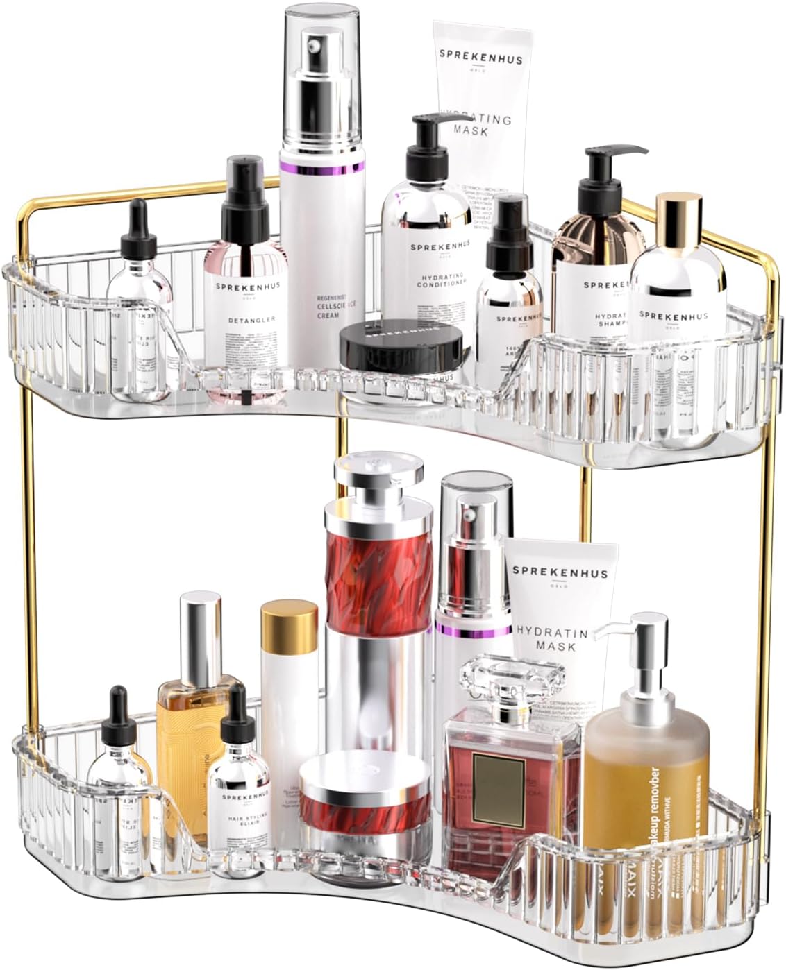 2段式クリアバスルームオーガナイザー、カウンタートップ収納ラ - Luxury Gold Skincare のレビューと価格