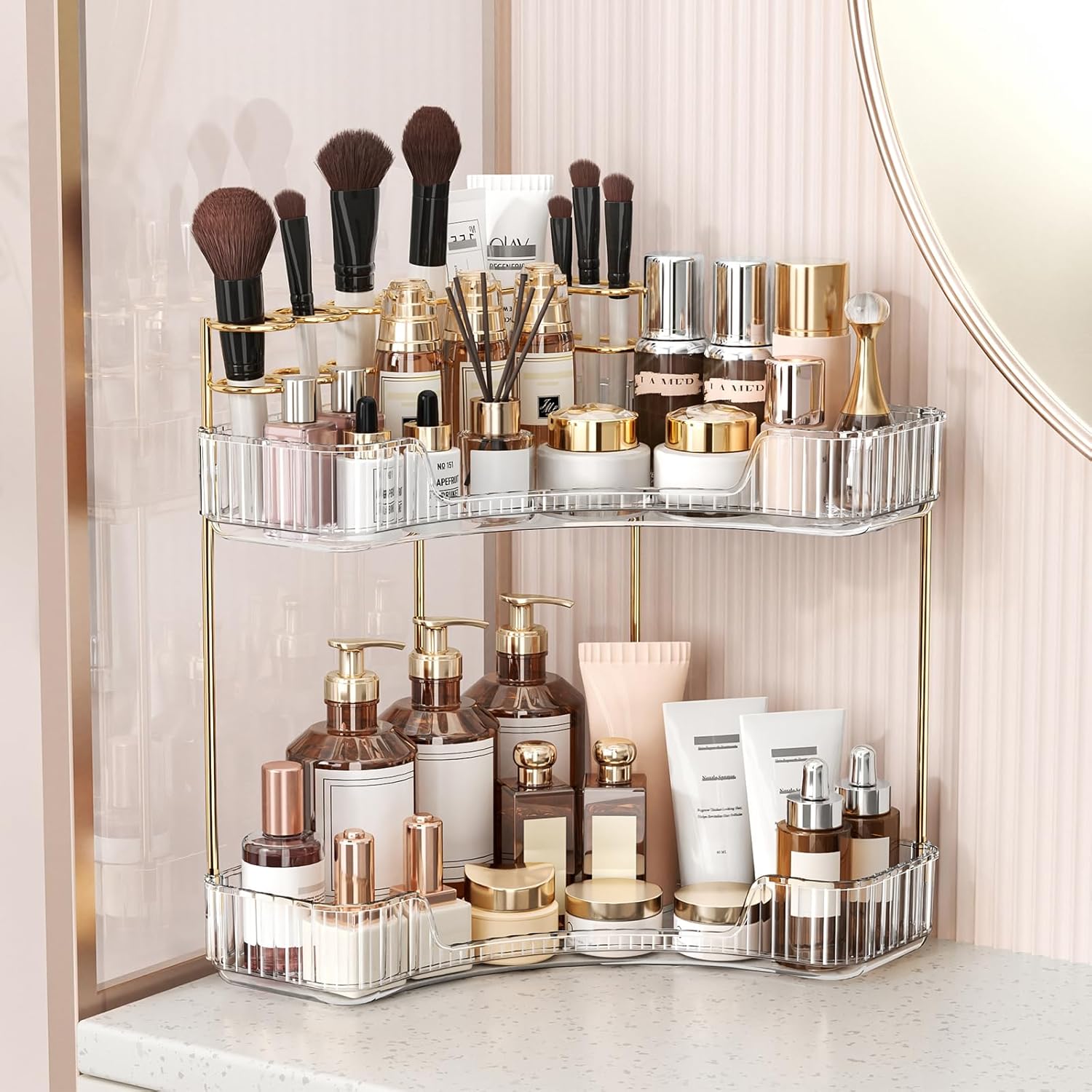 2段式クリアバスルームオーガナイザー、カウンタートップ収納ラ - Luxury Gold Skincare のレビューと価格