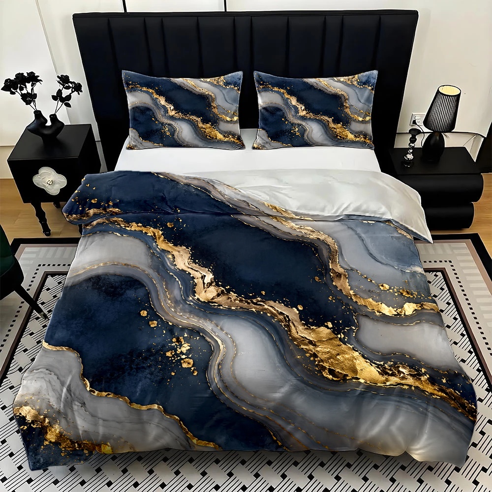 3ピースライトラグジュアリーブルーゴールド大理石模様の布団カ - Luxury Gold Skincare のレビューと価格