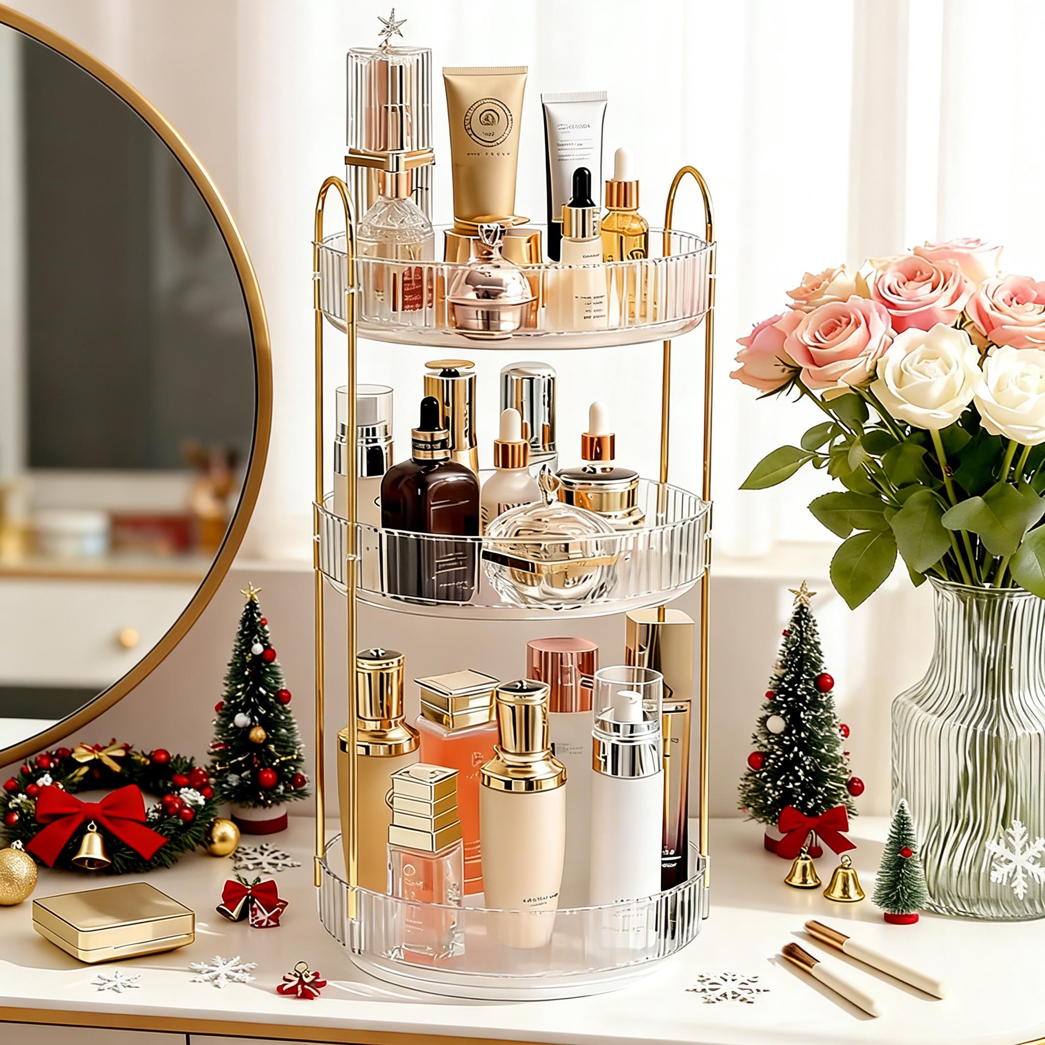 3段クリアバスルームオーガナイザー、コーナーカウンター収納棚 - Luxury Gold Skincare のレビューと価格